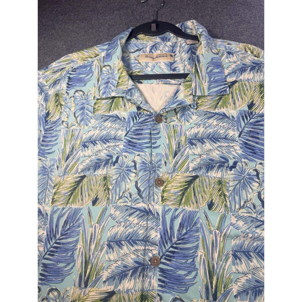 Tommy Bahama Men's XL Silk Blend Tropical Leaf Print Short Sleeve Bottom Down
